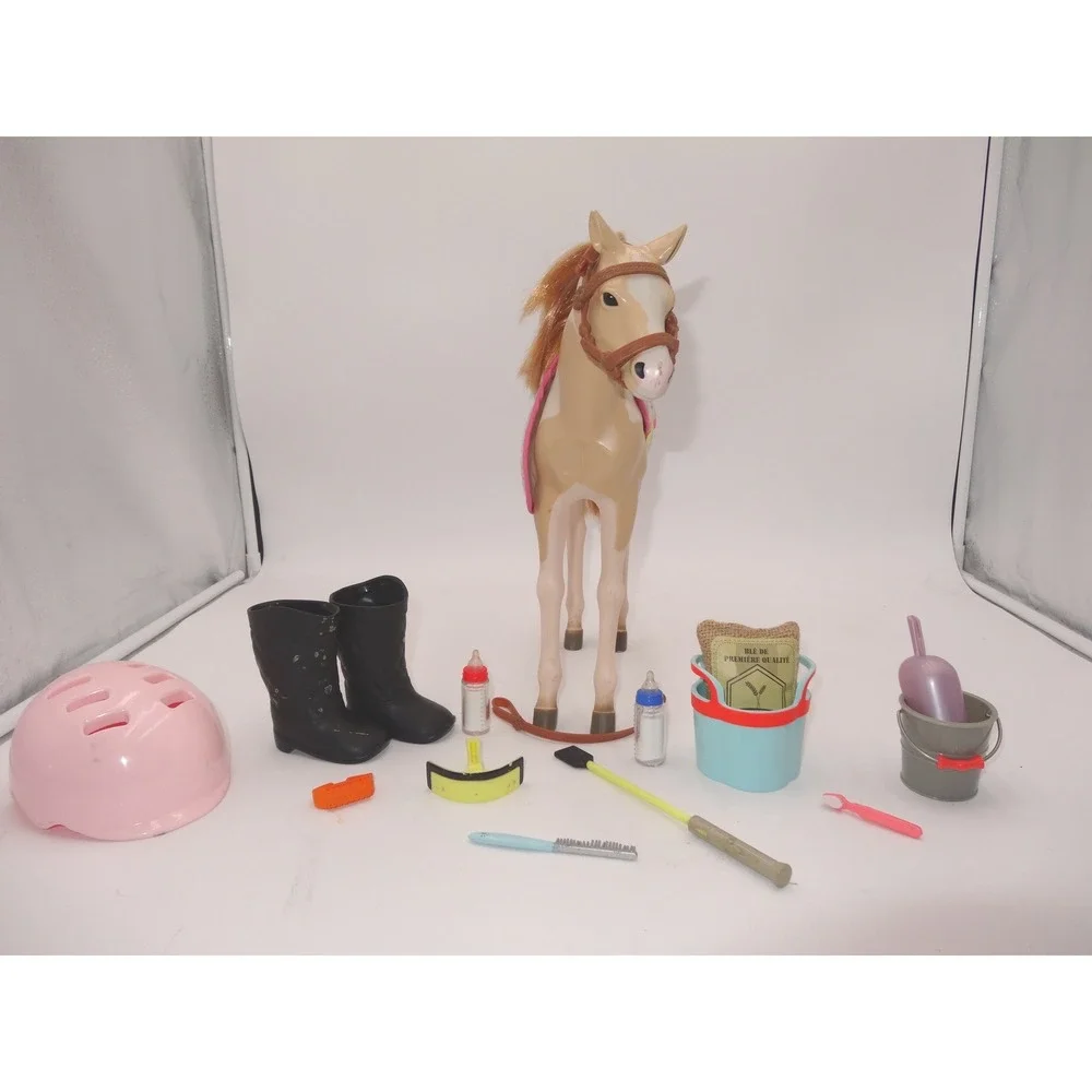 Our Generation Foal Horse Toy Set with Accessories Pink Helmet Boots